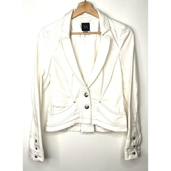 A/X Armani Exchange Womens Jacket Cropped Blazer Denim White Size Small - Picture 1 of 14